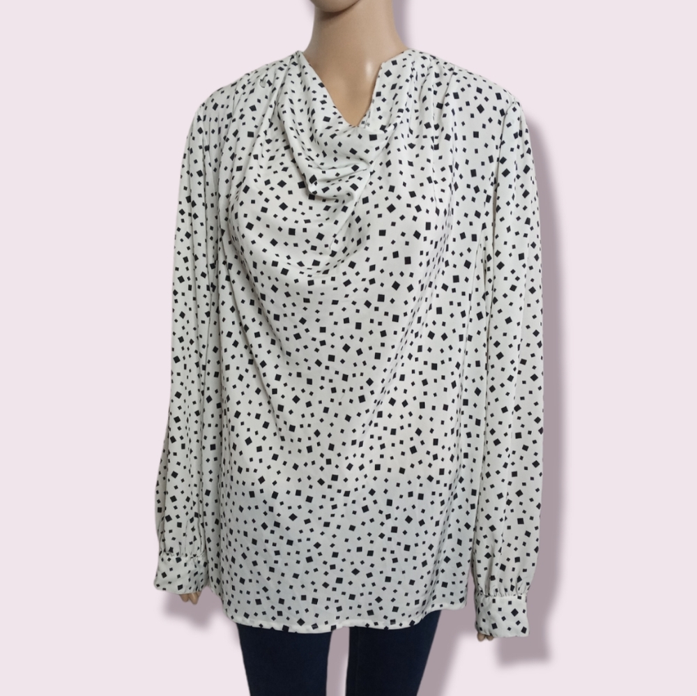 Cowl Neck White & Black Square Pokadot Rino Rossi Blouse Sz Large